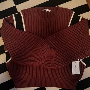 Frame Size L Maroon / Navy cable knit cropped sweater